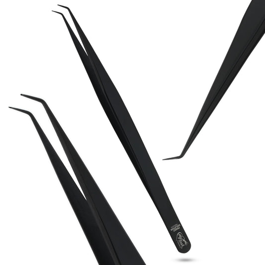 Isolation Tweezer for Eyelash Extensions – 14cm Curved Lash Tweezer, Stainless Steel, Best for Individual Isolation & Classic Lashes, Pinzas para Twisers (Black Titanium)