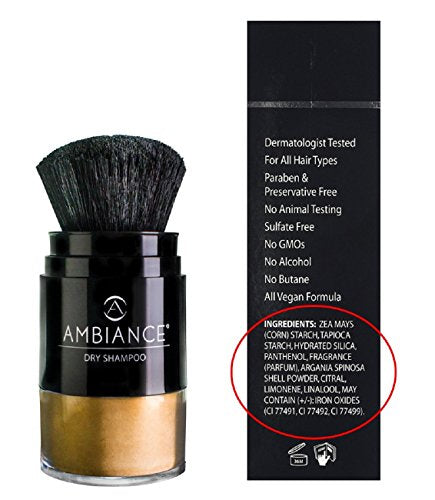 Ambiance Dry Shampoo–3-in-1 Cleans, Covers & Conceals. Absorbs Oil to Refresh Hair, Boosting Body & Shine. Covers Roots & Gray Between Colorings. (Combo- Brush + Refill, Blonde)