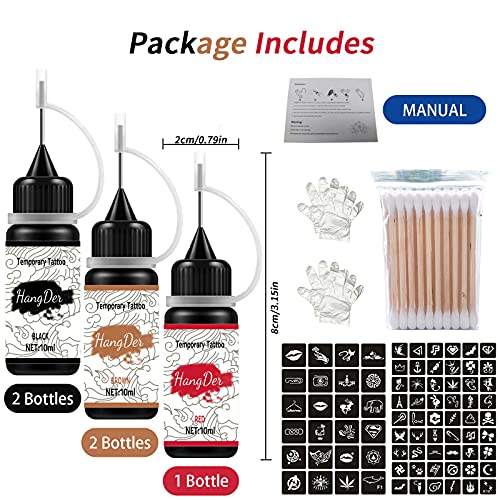 Temporary Tattoos Kit, Yomagine Semi Permanent Tattoo Ink, DIY Fake Freckles Temporary Tattoos for Women Men Teen, Summer Trend Freehand Ink with 78 Pcs Tattoo Stencils, Jagua Gel - Full Kit 5 Bottles