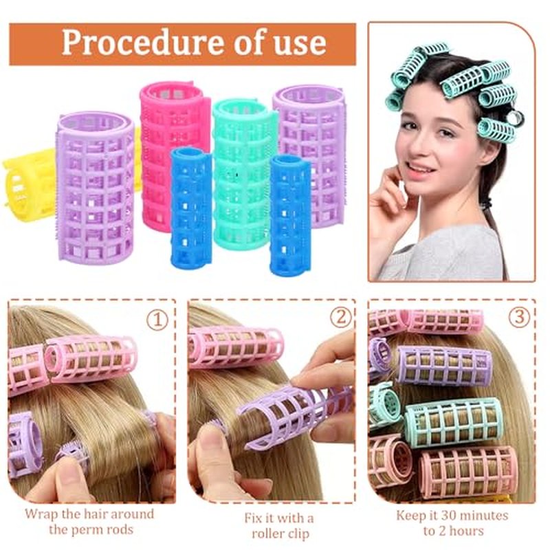 36-Piece Self Grip Plastic Hair Roller Set, 5 Sizes