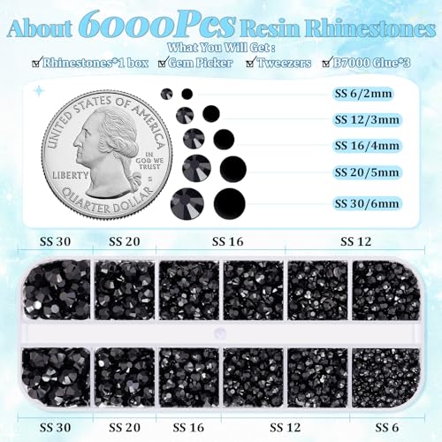 6000 Pcs Flatback Rhinestones Set with B7000 Glue for Crafts