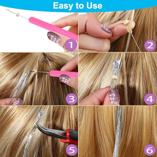 Hair Tinsel Kit 20 Colors - 8000 Strands 48 Inch with Tools