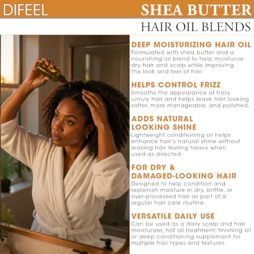 Difeel Shea Butter Hair Oil Blend 2.5 oz - Moisturizing, Anti-Frizz Hair Treatment