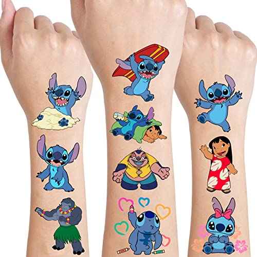 Stitch Party Supplies, 34Pcs Temporary Tattoos Party Gifts, Removable Tattoo Stickers for Goody Bag Treat Bag Stuff for Stitch Birthday Decorations