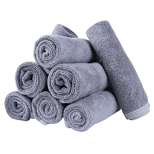 Microfiber Facial Cloths (Facial Towels), 8 Pack (12 x 12 inch), Super Absorbent, Quick Drying Fast, Soft, Eco-Friendly, for Facial Wash Cleansing, Make-up Removal, Baby and Travel (Grey)