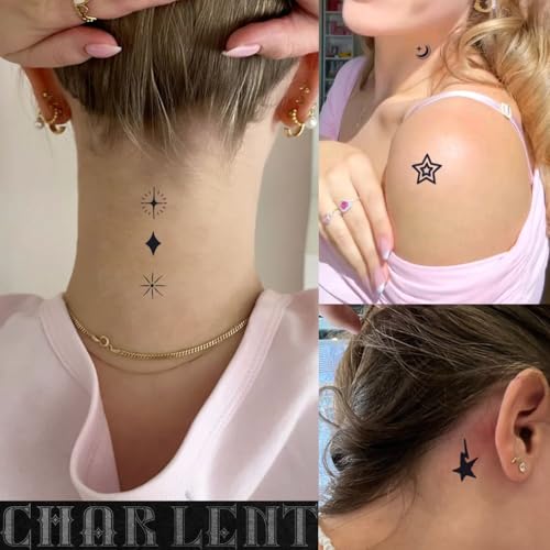 Stars Semi-Permanent Tattoos for Adult - 2 Weeks Long Last Small Fake Tattoos for Women Men Face Finger Neck Body/Fades Naturally/No Reflection/Waterproof/Realistic