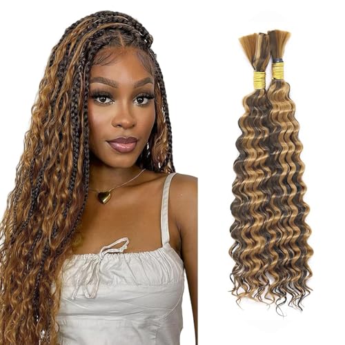 P4/27 Highlight Brown Human Hair Braiding Extensions - 18 Inch