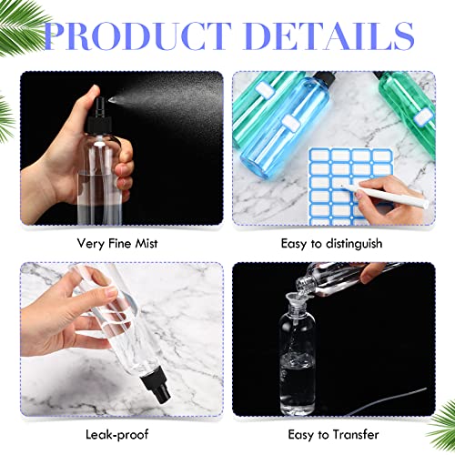Eccliy 64 Pcs 8 oz Spray Bottles Fine Mist Cleaning Bottles Clear Empty Plastic Travel Sprayer Refillable Sprayer with Cap for Cleaning Solutions Oils Travel Perfumes(Black)