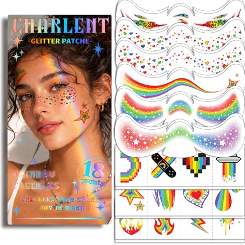 Glitter Pride Freckles Temporary Tattoos | 36 Pc Rainbow Face Set
