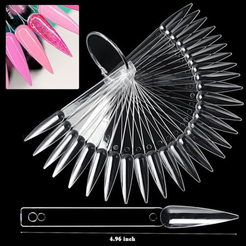 150PC Stiletto Nail Swatch Sticks Clear Practice Tips with Ring