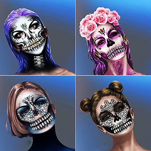 Day of the Dead Face Jewels Rhinestone Stickers 4-Pack