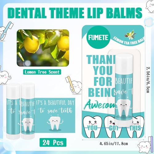 Fumete 24 Sets Dental Assistant Gifts Teeth Lip Balm with Thank You Card Employee Appreciation Gifts Bulk for Women Coworkers Nurse