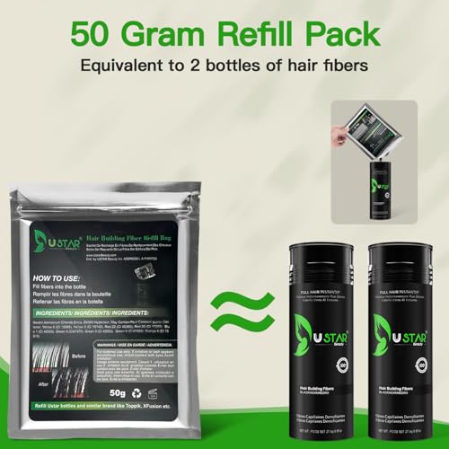 USTAR Hair Building Fibers 77.5g - Thicker Fuller Hair for Men & Women