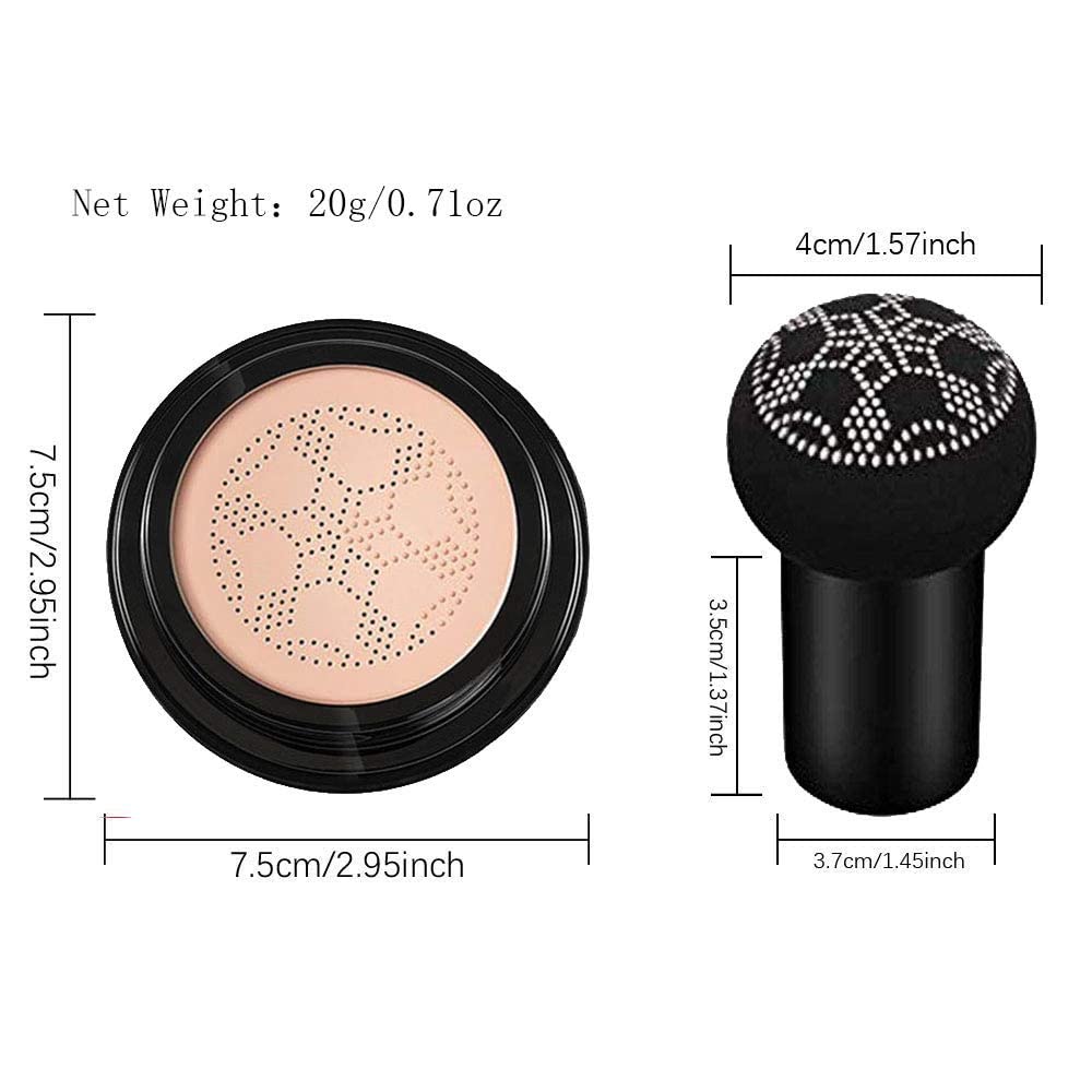 Air Cushion CC Cream Mushroom Head Foundation, Moisturizing BB Cream Makeup Long Lasting Matte Concealer (2 PCS Natural)