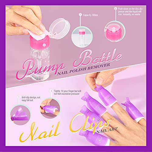 Teenitor Nail Gel Polish Dipping Powder Remover Tools Kit with Nail Clips Nail Remover Pads Cuticle Oil Nail Brushes Nail File Buffer Block Nail Clipper Cuticle Peeler Scraper Pusher and Cutter Purple