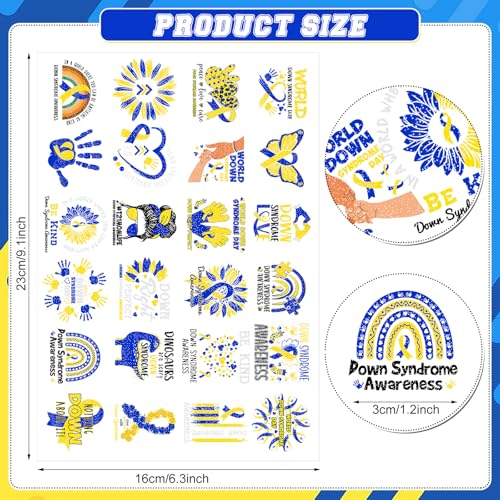 Landhoow 240 Pcs Down Syndrome Awareness Tattoos Temporary Glitter Blue Yellow Ribbon Stickers Boys Girls Tattoos Body Stickers for Prevention of Down Syndrome Favor Charity Campaign Supplies