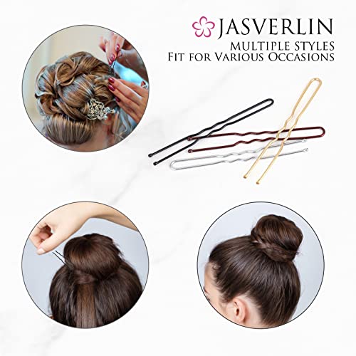 JASVERLIN Black U Shaped Hair Pins - 2.4 Inch Bobby Pins for Bun & Updo Hairstyles, 100 Pack