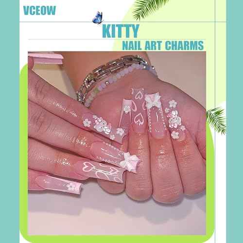 120pcs Kawaii Nail Art Charms Resin Kitty Nail Charms Cute 3D Cartoon Y2k Nail DIY Accessories for Girls and Women(Style 1)