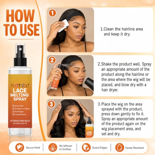 Lace Melting Spray for Wigs - Extra Hold, Matte Finish (2 Pack)