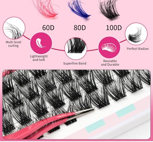 3-Color D-Curl Cluster Lashes 60D/80D/100D Kit with Curler