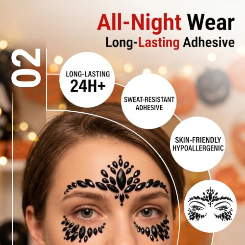 Kotbs Black Face Gems 6-Pack | Self-Adhesive Rhinestones