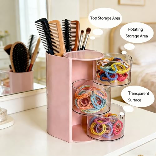 Aodse Hair Accessories Organizer with Rotatable 3-Tier Brush Holder (Pink, 3-Layer) for Hair Clips, Rings & Earrings