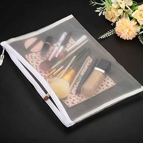 PATIKIL Mesh Zipper Bags, 4 Pack Nylon A4 Size Pen Pencil Travel Cases Toiletry Cosmetic Makeup Pouches Zipper Files Purse Organizer for Office, White