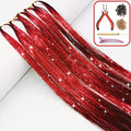 Hair Tinsel Extensions Kit - 1000 Strands, 47", Red Glitter