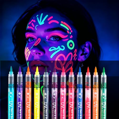 Glow in the Dark Face Paint Markers - 12 Neon UV Body Art Pens