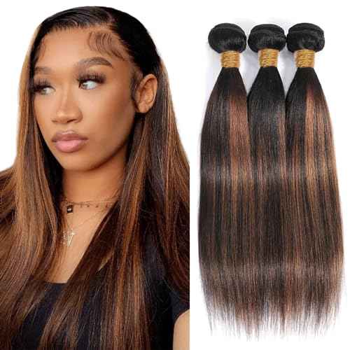 P1B30 Bundles Ombre Brown Straight Human Ahir Bundle Fb30 Highlight Hair Extensions Two Tone Black Mixed With Color 30 Brown 3 Bundles 16 18 20 Inch 300G