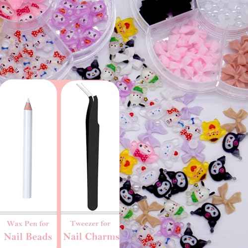 Kawaii Nail Charms,3D Nail Art Charms Bow Nail Charms Pearls Y2K Slime Charms for DIY Nail Art Decoration Supplies Flatback Resin Cute Cat Charms for Acrylic Nail Cartoon Kitty Nail Accessories & Tool