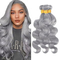 Silver Grey Body Wave Human Hair Bundles - 3 Pack, 18-22 Inch