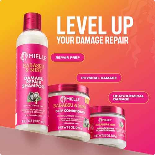 Mielle Organics Babassu & Mint Damage Repair Hair Shampoo - Hydrating Shampoo & Scalp Build-Up Remover - Gently Cleanses & Preps for Repair (8 fl oz)