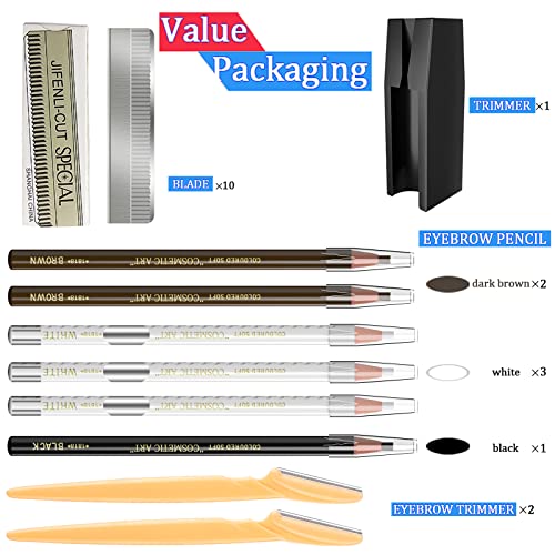 Waterproof Eyebrow Pencil Set - 19 Pieces with Trimmers & Blades