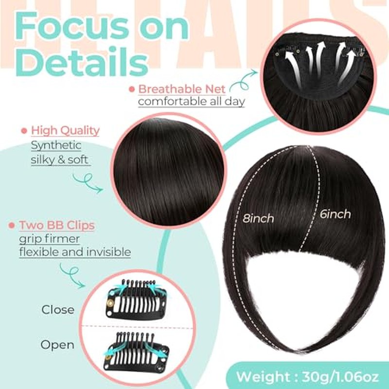 Clip-In French Bangs Hairpiece - Dark Brown Synthetic Fringe