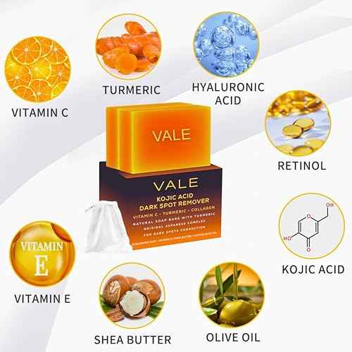 VALE Kojic Acid & Turmeric Soap Bars (1-Pack) ? Natural Dark Spot Remover & Original Japanese Complex with Vitamin C, E, Collagen, Hyaluronic Acid, Retinol, Olive Oil & Shea Butter(Citrus)