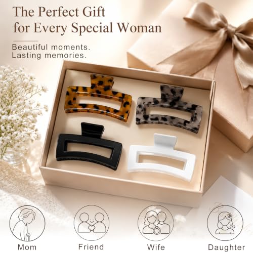 SEVEN STYLE Glossy Leopard 5-Inch XL Jumbo Claw Clips 4-Pack for Women