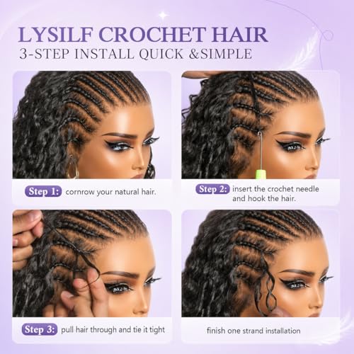 Lysilf 100% Human Crochet Hair 18" Deep Wave - Knotless, Pre-looped