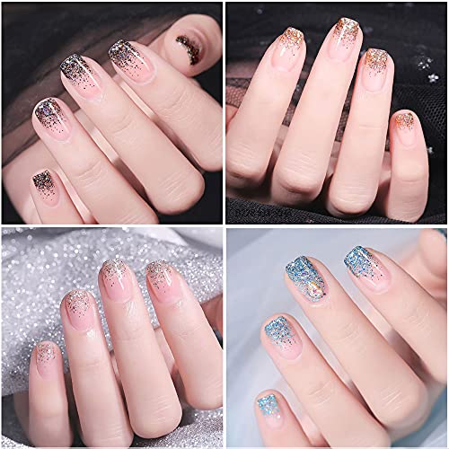 Vishine Glitter Sparkly Platinum Gel Nail Polish Set of 6 Pcs Shiny Silver Golden Pink Blue Bright Colors Gel Polish Kit UV LED Soak Off Home DIY Manicure Nail Salon Art Design 8ml