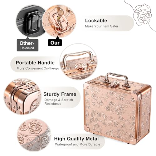 Makeup Case with Magnetic Lighted Mirror & LED Light - Rose Gold