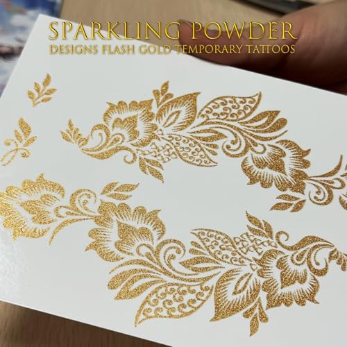 Metallic Gold Temporary Tattoos - 8 Large Sheets Floral Designs