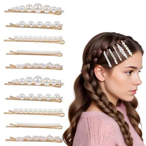 Pearl Hair Clips, 10Pcs French Pearl Hair Pins Elegant Bobby Pins Sweet Bride Headwear Decorative Hair Barrettes Hair Accessories for Wedding Birthday Prom Party Christmas Women Girls