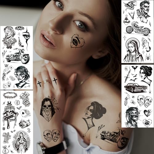 Chicano Temporary Tattoos, 12 Sheets, 110+ Designs