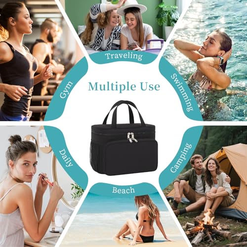 Travel Toiletry Bag, Portable Makeup Bag for Women Girls, Water-resistant Makeup Cosmetic Bag Travel Bag for Full-Size Toiletries, Accessories, Black