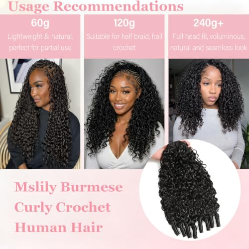 Mslily Burmese Curly Crochet Human Hair 24in 120g Natural Black - Miracle Knots