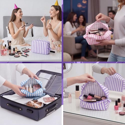 Tallew 6-Pack Seersucker Makeup Bags - Travel Toiletry Organizer