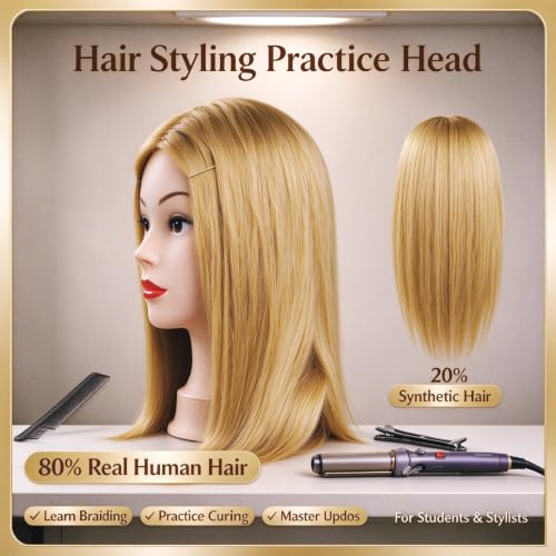Czrleaty 28" Light Auburn Real Hair Mannequin Head for Braiding & Styling