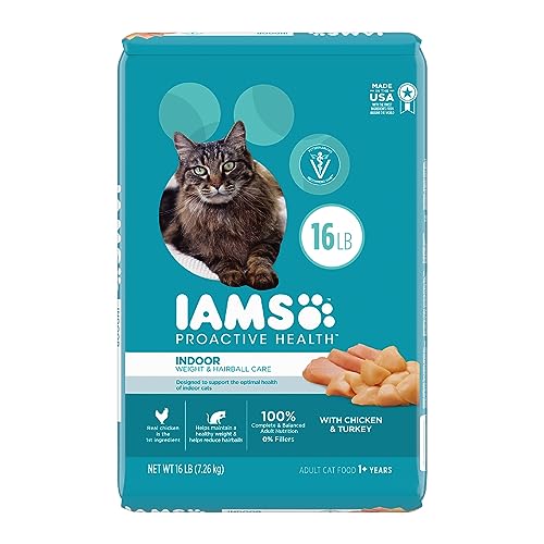 IAMS PROACTIVE HEALTH Adult Indoor Weight Control & Hairball Care Dry Cat Food with Chicken & Turkey Cat Kibble, 16 lb. Bag