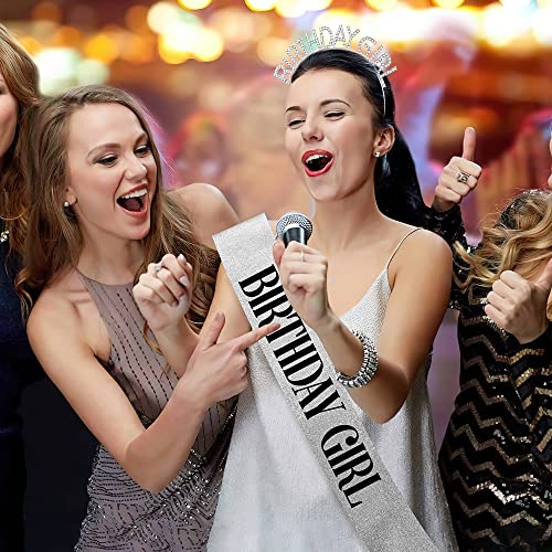 Birthday Sash for Women Black and Silver Birthday Girl Sash Glitter Birthday Sash and Tiara for Women Birthday Crowns for Women Happy Birthday Decorations Accessories Rhinestone Birthday Girl Headband