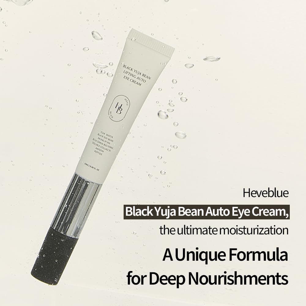 HEVEBLUE Black Yuja Bean Lifting Auto Eye Cream - Sensitive Skin, Vegan, Hypoallergenic, Korean Skincare, Laugh Line, Neck, Wrinkle Care Device, Vibration Face Massage, Anti Aging, Collagen, Peptides